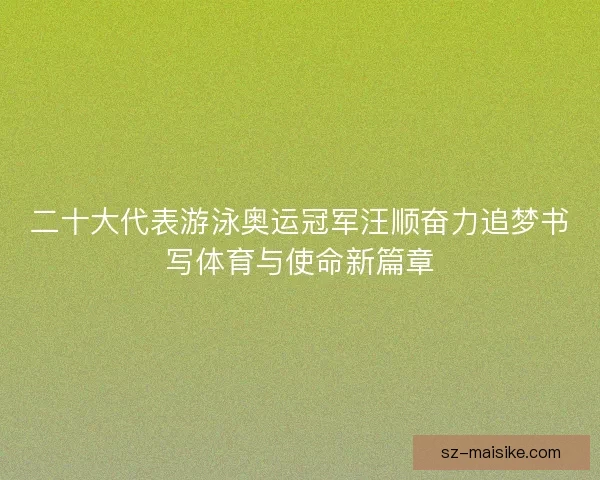 二十大代表游泳奥运冠军汪顺奋力追梦书写体育与使命新篇章