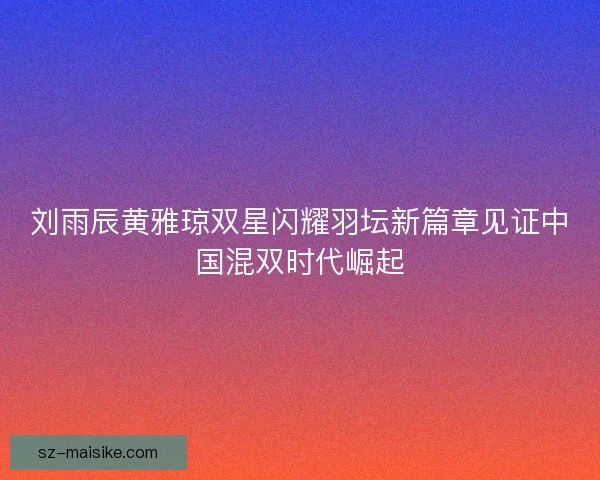 刘雨辰黄雅琼双星闪耀羽坛新篇章见证中国混双时代崛起